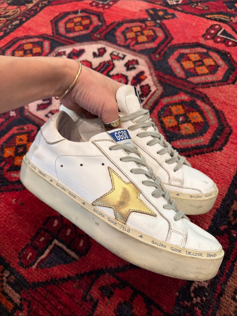 Golden Goose Platform White Leather Low-Top Sneakers with Gold Star